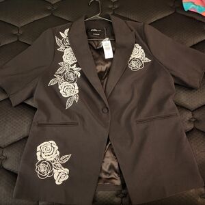 Torrid Brand Elegant Black Women's Jacket with Floral Embroidery